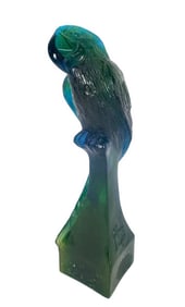 Daum France Perrouquet Pate de Verre Sculpture designed by Guy Petitfils, 11" h. 3" w.2 3/4" d.