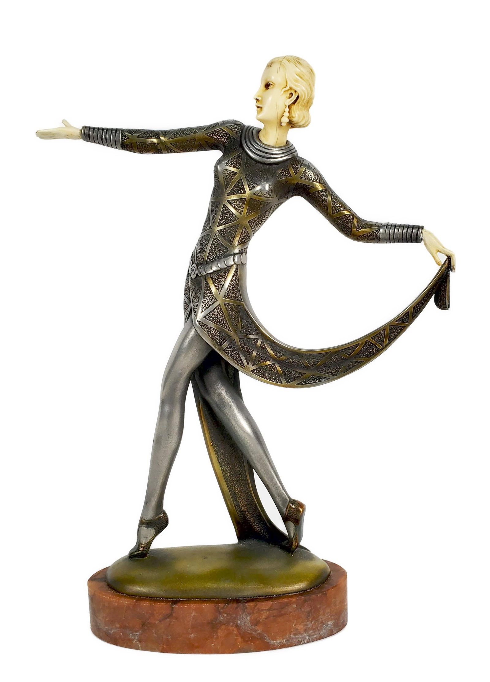 Joseph Lorenzl (Austrian, 1892-1950) Pewter and Ivorine Art Deco Dancer Sculpture, Signed Lorenzl on (1 of 10)