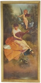 Jean Aubery (French, 1810-1893) Idyllic Landscape with Maiden and Winged Putto Playing Musical