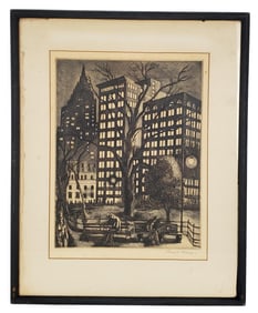Ernest Fiene (American, 1894-196), City Lights (Madison Square Park, NYC), Signed in pencil in the