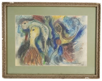 Manuel Mendive (Cuban, b.1944) Untitled, Signed and dated '91 lower right, pastel on paper, Sight-9