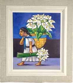 After Diego Rivera (Mexican, 1886-1957) The Flower Vendor, Signed and dated 1950 upper left, Oil on