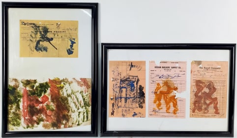 Purvis Young (American/Miami, 1943-2010) Group of Five Painted Receipts, 8 1/2" x 5 1/2" and 14" x