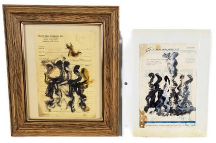 Purvis Young (American/Miami, 1943-2010) Two Painted Receipts, 8 1/2" x 5 1/2" and12 3/4" x 8 3/4"
