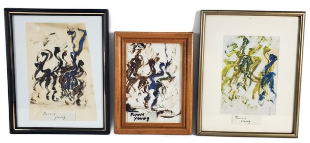 Purvis Young (American/Miami, 1943-2010) Three Paintings on Paper, 8" x 5 1/2" and 10 1/4" x 8 1/4",