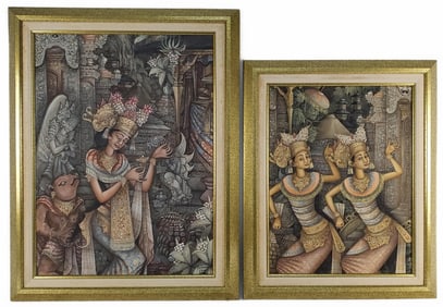Two Ubud School Balinese 20th Century Paintings, one signed Budiyasa, Ubud, Bali, oil on canvas, 30