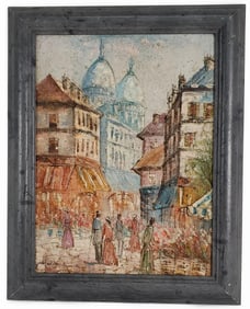 French School (Early, 20th Century) Flower Market in Montmartre, Paris, Signed Hudson lower left,