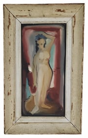 Antique Oil on Canvas Painting, Expressionistic Standing Nude Female Figure, No visible signature,