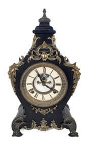 American Late 19th Century Waterbury Bronze Rococo Style Mantle Clock, works marked, with old