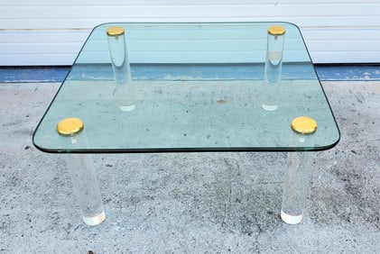 Contemporary Lucite and Glass Coffee Table, 16" h. 36" w. 36" d.