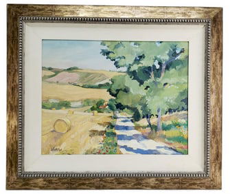 Julia Kelly (American/Florida, 20th Century) Country Landscape with Hay Bales, Signed lower left,