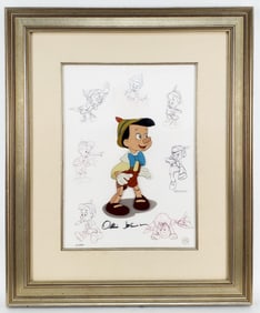 A Walt Disney Limited Edition Animation Celluloid with Lithograph Background, Pinocchio, Signed by