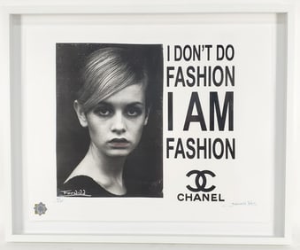 A Limited Edition Fairchild Paris Fashion Print with the Image of Twiggy and the Quote from Coco