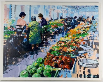 Joseph La Pierre (American,1945-2009) Vegetable Market, Signed lower right, Oil on Canvas, 42" x