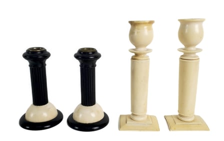 Two Pair of Carved Candleholders, Early 20th Century, One pair with ebony, marked Master, Real