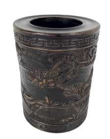 Chinese Pottery Brush Pot, 20th Century, 6" h. 4 1/2" dia.