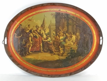 Antique Tole Painted Oval Tray, 19th Century