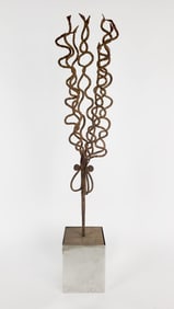 African Tribal Iron Currency, mounted on a stand, 23 1/2" h. Overall-29" h.