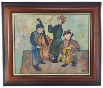 A 20th Century Oil on Canvas Painting, Musicians, Signed Badye and dated 1971 lower right, 16" x