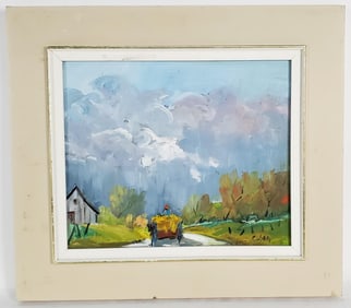 Aldo Cusan (Italian, b.1935) Country Landscape with Hay Cart, Signed Cusan lower right, Oil on