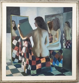 Yang Qian (Chinese,b.1959) Untitled, Signed lower right, Oil on canvas, 50" x 46". Framed-59 1/2" x