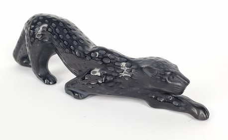 Lalique Crystal Glass Black Panther, Signed Lalique, France, 4 1/2" h. 14 1/4" L. 2 1/2" d., good
