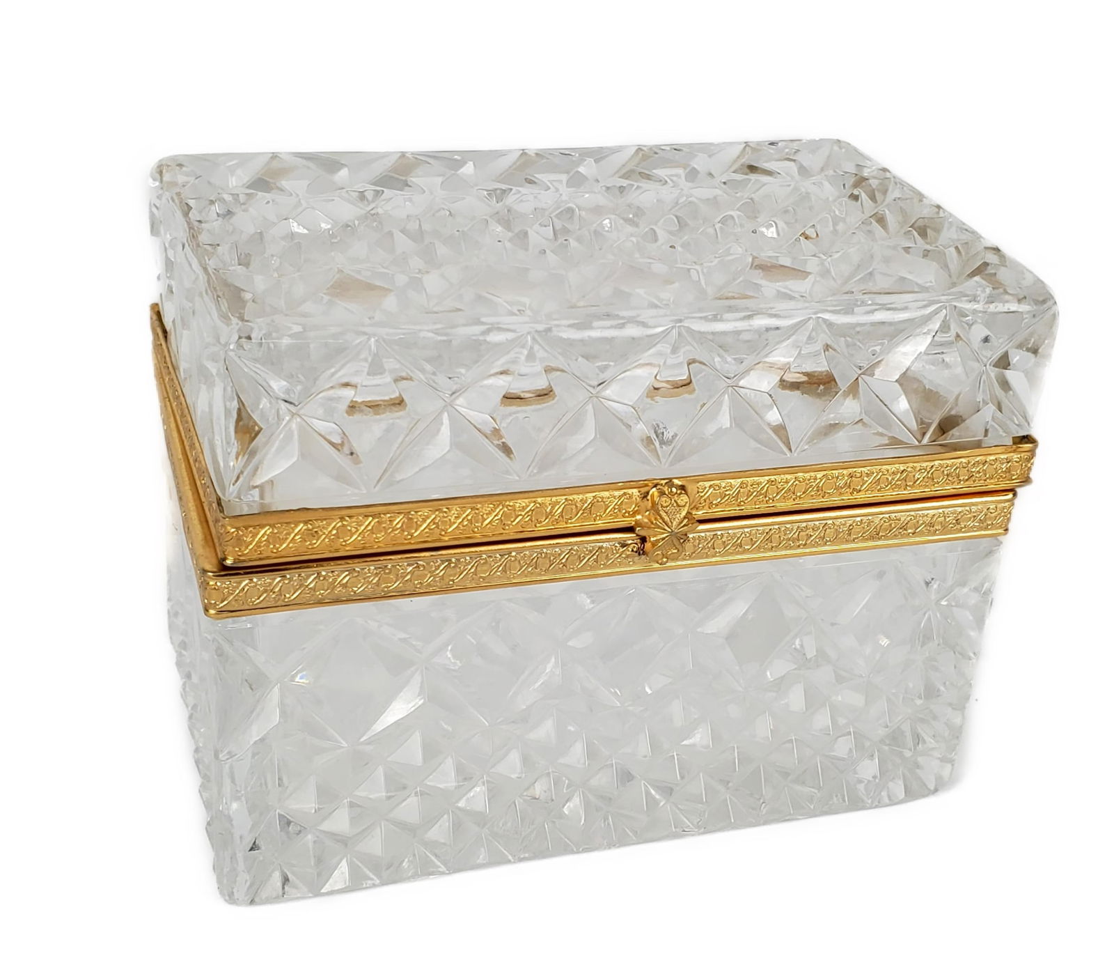 A Colorless Cut Glass Hinged Vanity Box, 20th Century, 4" h. 5 1/4" w. 3 1/4" d., good condition, no (1 of 4)