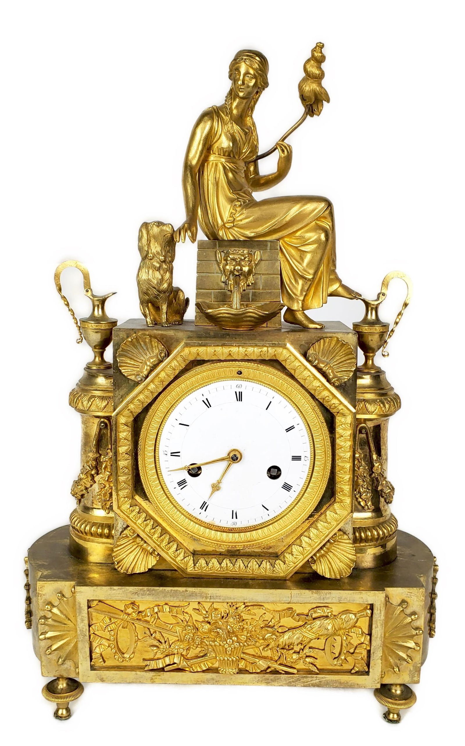 Antique French Empire Gilded Bronze Clock by Oudin, Paris, c.1800, Ariadne sits atop a fountain with (1 of 9)