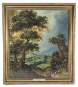 Kerstiaen de Keuninck (Belgian, 1560-1632) Landscape with Lost Son, Oil on Copper, 19 1/2" x 17",