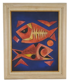 Ang Kiukok (Filipino, 1931-2005) Two Fish, Signed and dated '66, Oil on masonite, 20" x 16",
