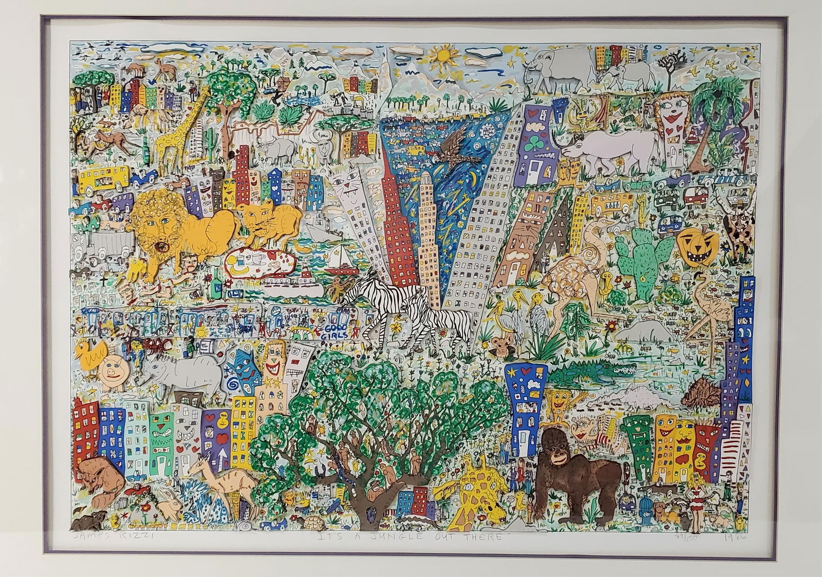James Rizzi (American, 1950-2011) It's A Jungle Out There, Signed, dated 1986, titled, and numbered (1 of 11)