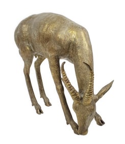 Large Bronze Sculpture of a Deer, 20th Century, 21" h. 29" L. 8" d., Heavy Item.