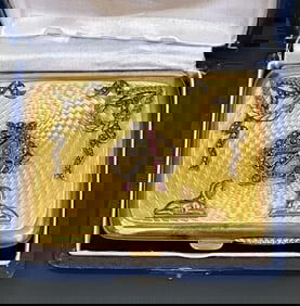 Antique Russian Empire Style Silver Guilloche and Enamel Cigarette Case set with diamond and ruby