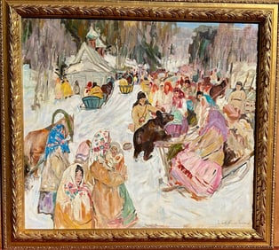 Leon Shulman Gaspard (Russian, 1882-1964) Attributed to, Winter Festival, Signed lower right, Oil on