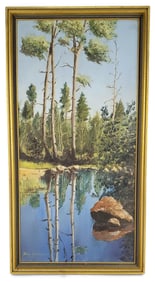 Mary Ann Hopkins (American, 20th Century) Pond Landscape, Signed lower left, Oil on board, 24" x