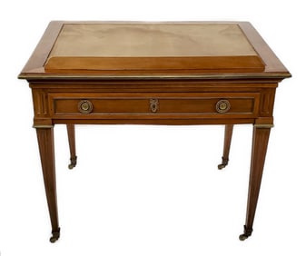 19th Century Louis XVI Style Architects Table, the sloping top with leather inset writing surfaces