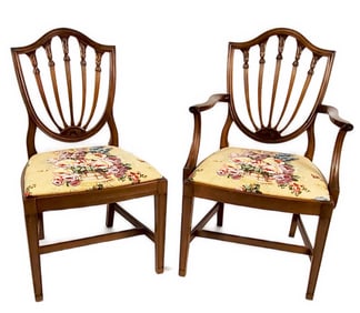Set of Ten George III Style Mahogany Shield Back Dining Chairs, 20th Century, Two armchairs and