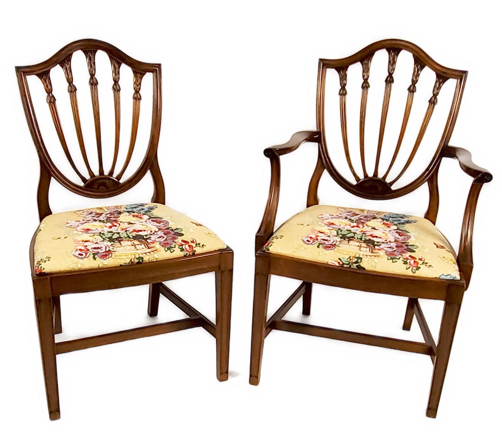 Set of Ten George III Style Mahogany Shield Back Dining Chairs, 20th Century, Two armchairs and (1 of 4)