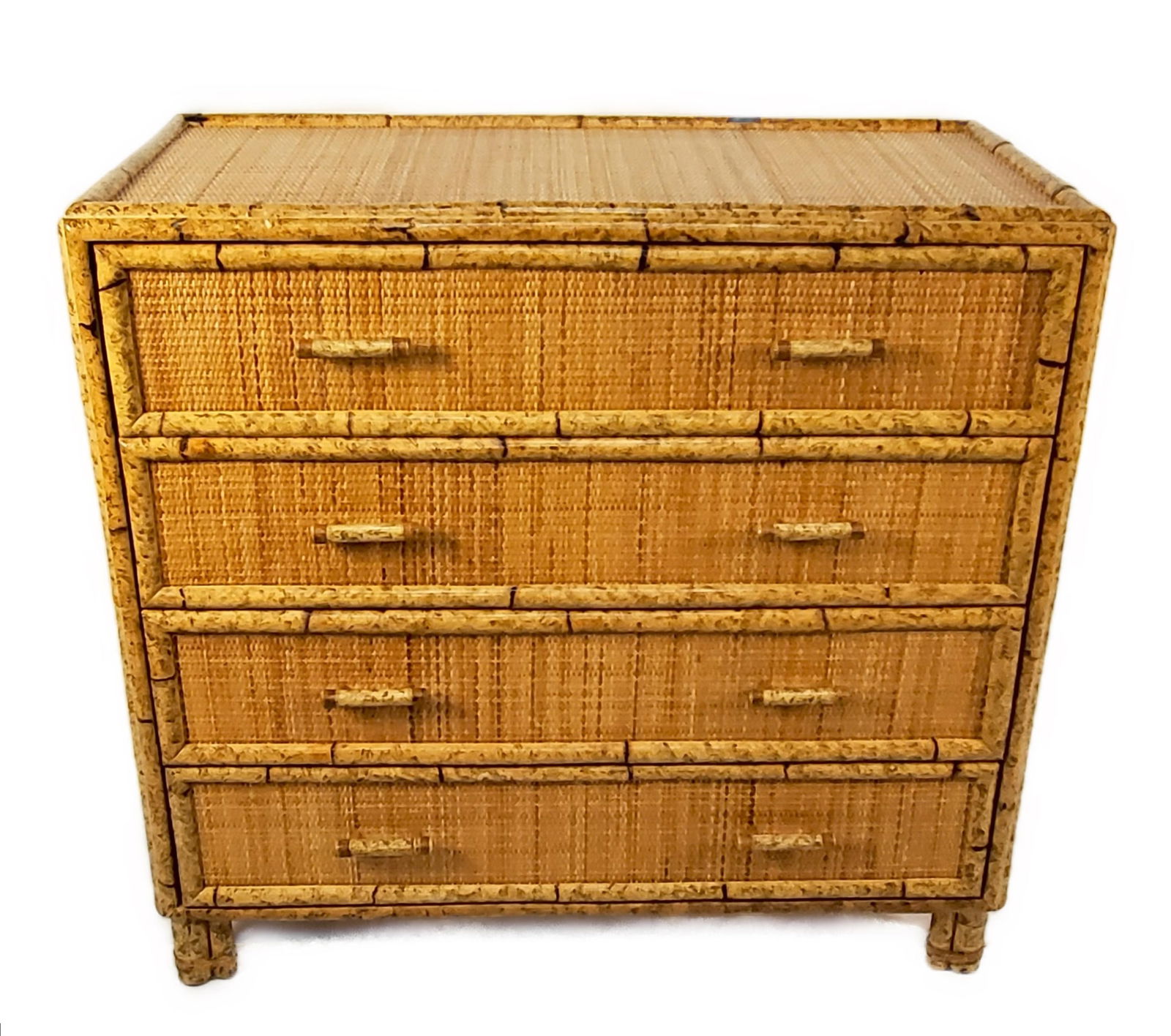 Modern Bamboo and Rattan Chest of Drawers, 20th Century, 37" h. 39" w. 18 1/2" d., good condition, (1 of 4)