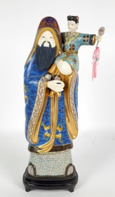 Chinese Cloisonné and Bone Figure of an Immortal, 20th Century, 14 1/2" h., overall-16" h.,