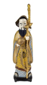 Chinese Cloisonné and Bone Figure of an Immortal, 20th Century, 14 1/2" h., overall-16" h.,