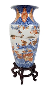 Antique Japanese Imari Porcelain Floor Vase, c.1900, decorated with birds, blossoming flowers, and