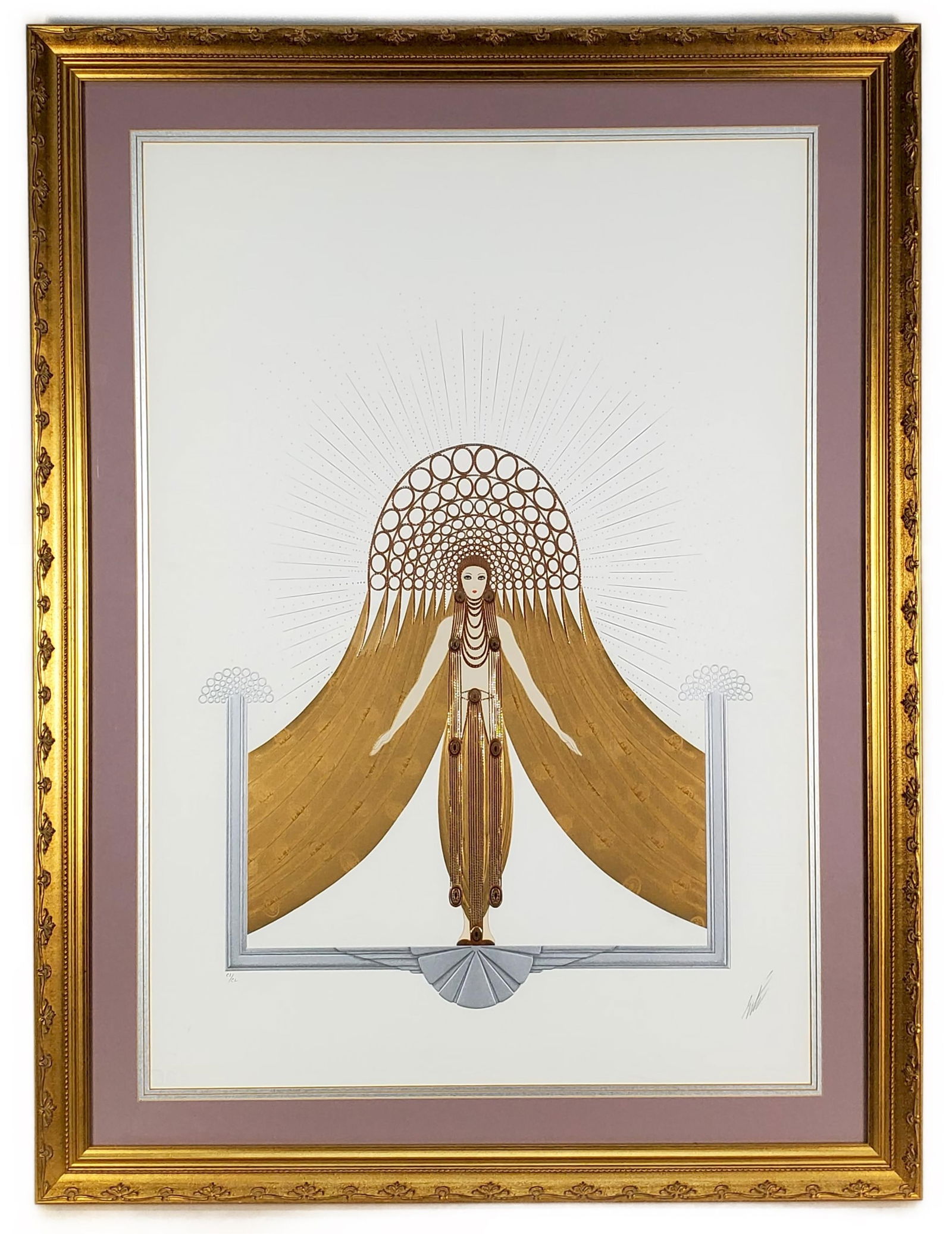 Erte (Russian, 1892-1990) Circe, Signed Erte and numbered CI/CL in pencil, from The Myths Suite,: Erte (Russian, 1892-1990) Circe, Signed Erte and numbered CI/CL in pencil, from The Myths Suite, color screenprint with embossing, Sight-33 1/4" x 23 1/4", Framed-41 1/4" x 31 1/4", good condition.