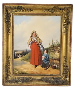 French School (19th Century) Landscape with Two Peasant Figures, Unsigned, Oil on canvas, 16" x 12