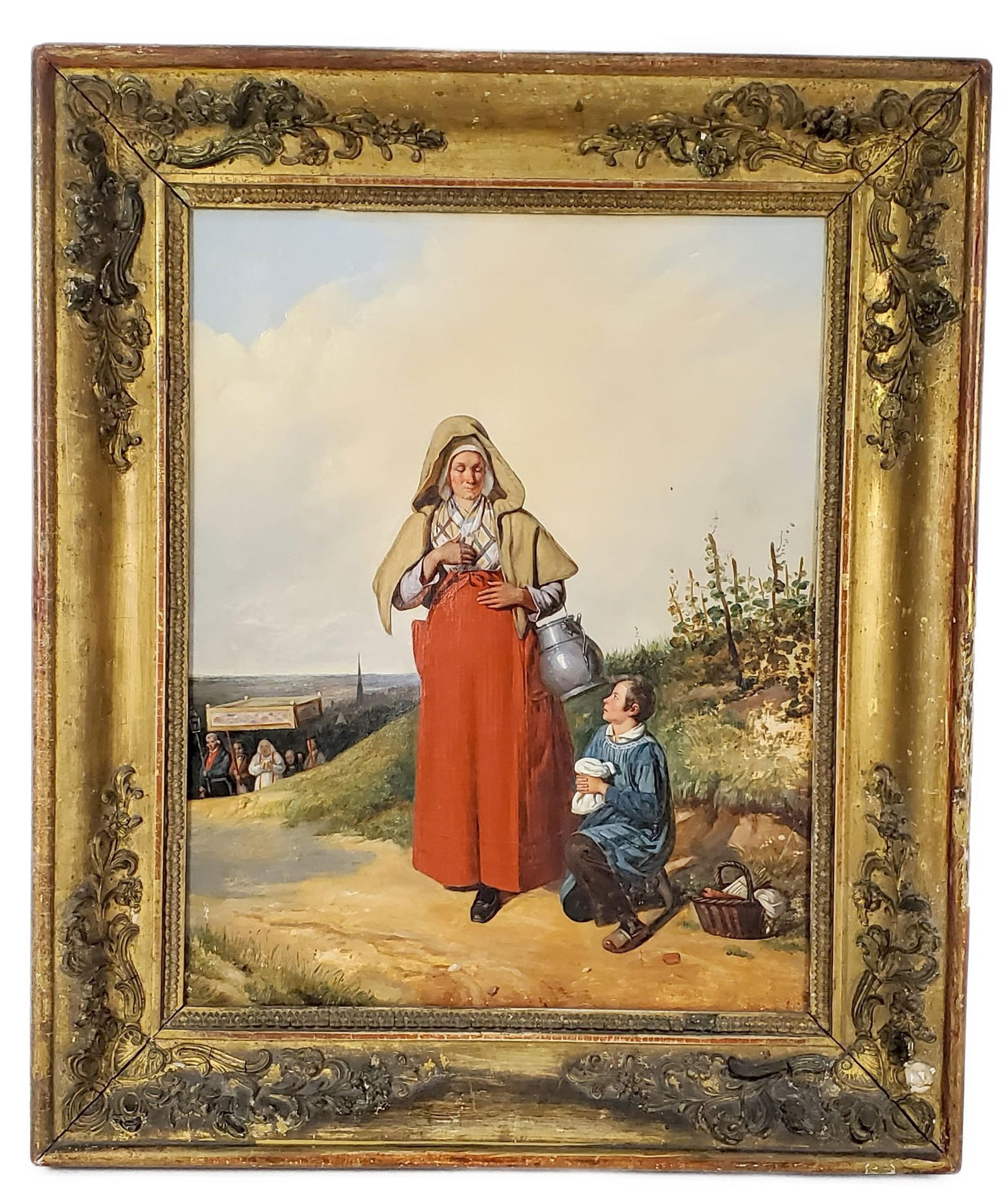 French School (19th Century) Landscape with Two Peasant Figures, Unsigned, Oil on canvas, 16" x 12 (1 of 5)