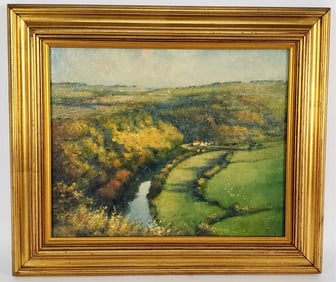 Albert Rutherston (English, 1881-1953) English Bluffs Landscape with River, Initialed R and dated,