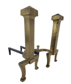 Pair of Antique Arts and Crafts Andirons, early 20th Century, hammered surface, 18" h.8" w. 18 1/2"