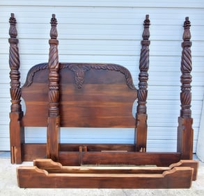 Federal Style Mahogany Four Poster Carved Bed, 20th Century, carved with twist columns and pineapple
