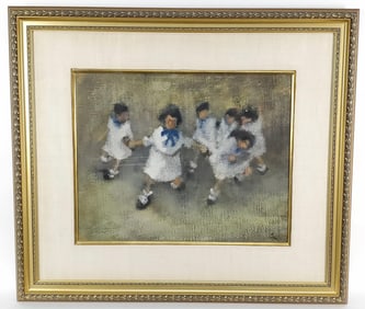 Leonardo Creo (American, 1923-2019) Girls Playing, Signed Creo lower right, 15 1/2" x 19 1/2",