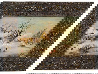 Canadian School (19th Century) Primitive Winter Landscape, Oil on Academy Board, bears label